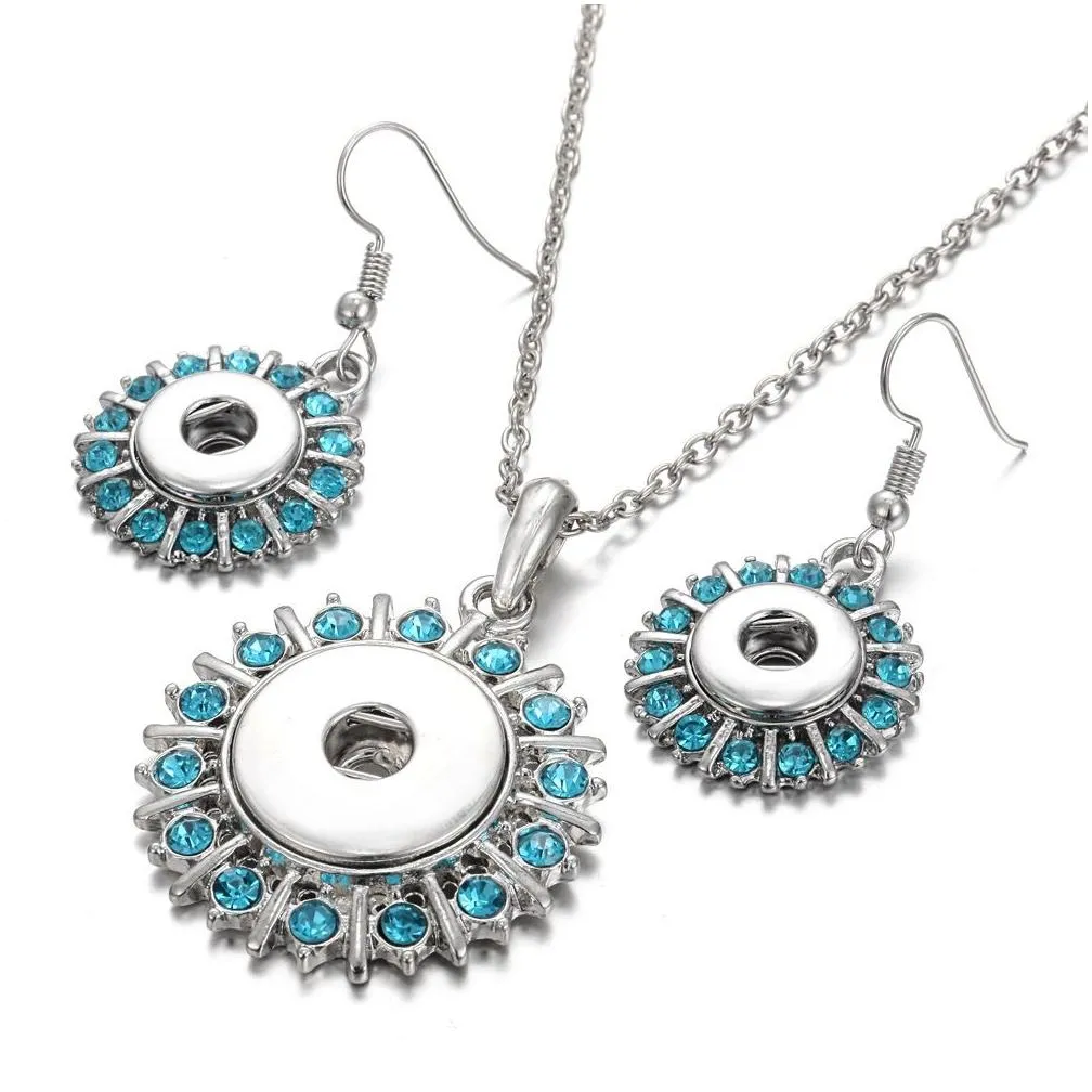 Earrings & Necklace Noosa Crystal Snap Button Jewelry Set Mini 18Mm Necklace 12Mm Earrings For Women Bohemia Gift Drop Delivery Jewel Dhpv8