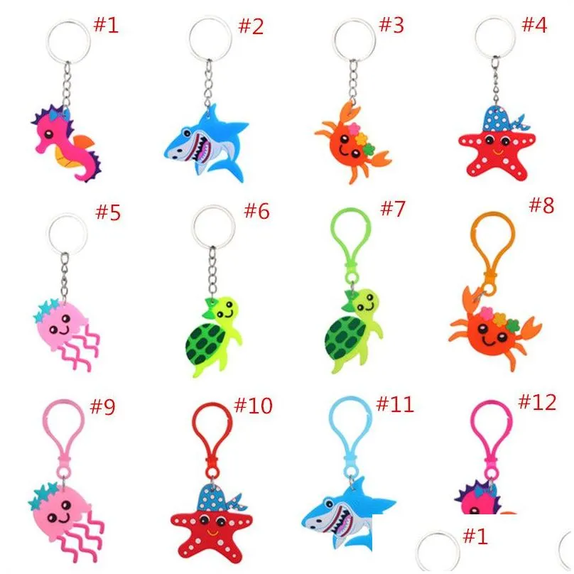 Jewelry Cute Pvc Marine Animals Keychain Kids Jewelry Cartoon Shark Crab Tortoise Shape Keyring Car Key Holder Backpack Bag Charm Acce Dhkmk