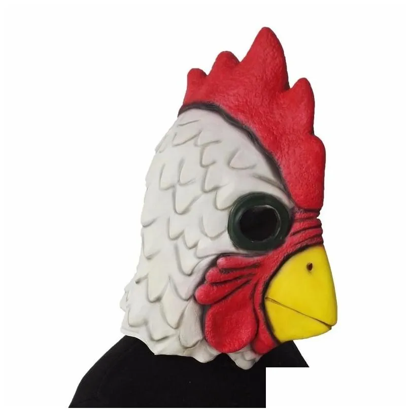 Party Masks White Latex Rooster Adts Mad Chicken Cockerel Halloween Scary Funny Masquerade Cosplay 220826 Drop Delivery Dhq4L