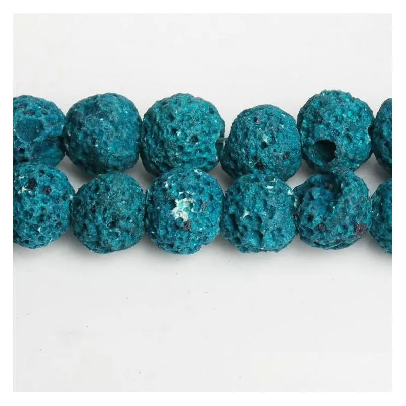 Stone 38Pcs/Lot 10Mm Mti Color Lava Beads Natural Stone Volcanic Rock Round Diy Jewelry Bracelet Making Volcano Semi-Precious Stones Dhj5T