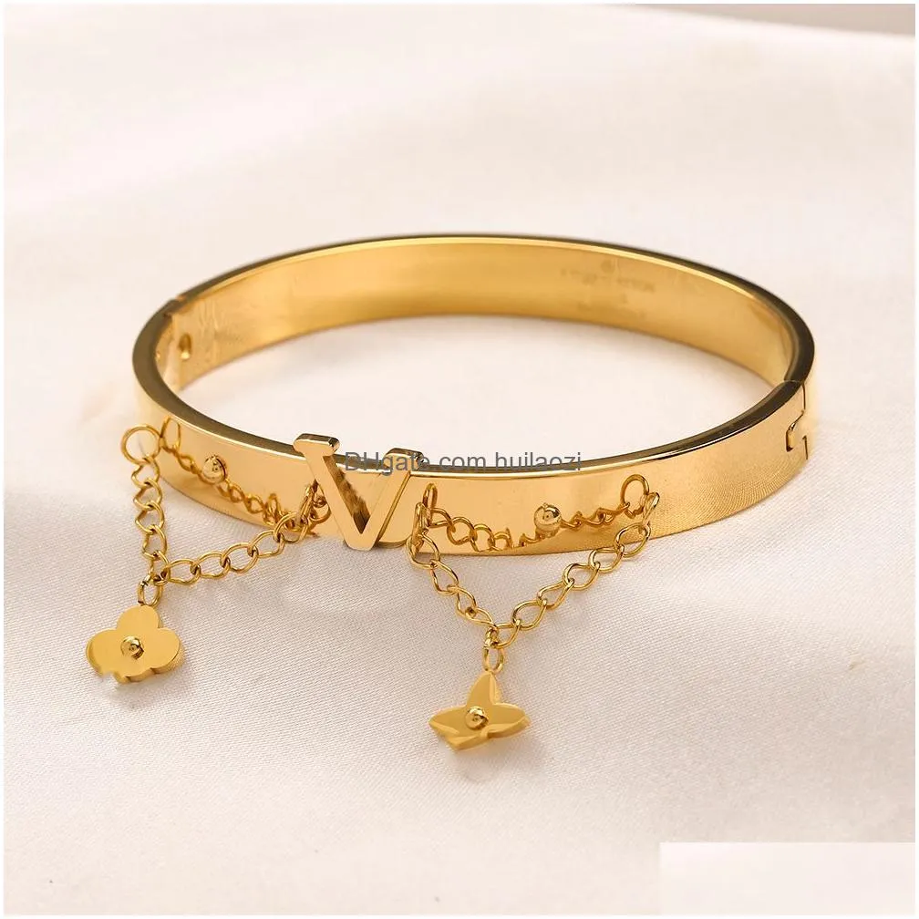 luxury bracelets women bangle fashion brand designer letter inlay crystal tassels bracelet 18k gold plated stainless steel bracelet womens wedding jewelry