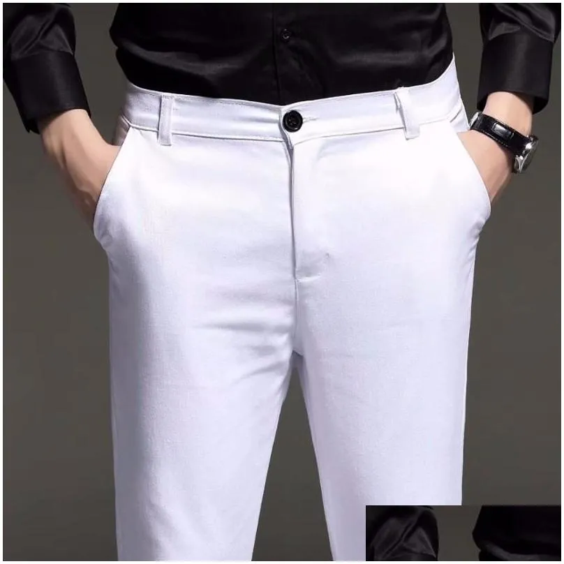 Men`S Suits & Blazers Mens Slim Fit Business Dress Pants Ankle Length Summer Formal Suit Trousers Black White Blue Drop Delivery Appa Dh5Nh