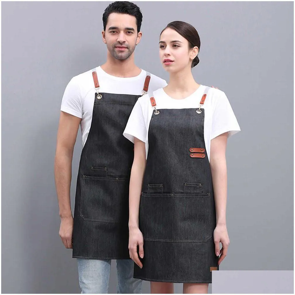 Aprons Kitchen Aprons Women Cafe Bakery Barber Cooking Chef Uni Waterproof Denim Bbq Protective Wear-Resistant 210623 Drop Delivery Ho Dhx3K