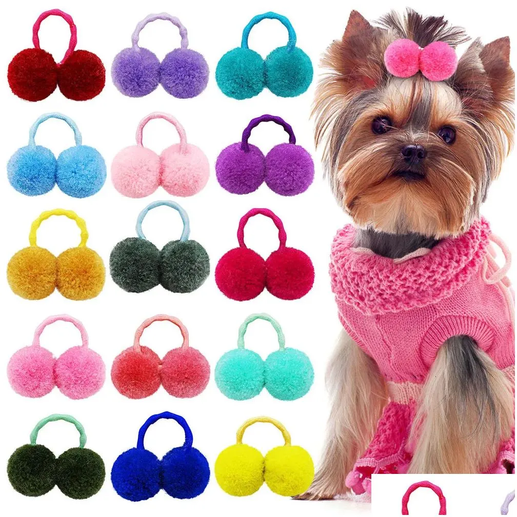 Cat Costumes 10Pcs Dog Solid Double P Hair Ball Elastic Bands For Small Dogs Girls Bows Pets Grooming Accessories 230825 Drop Deliver Dhd54