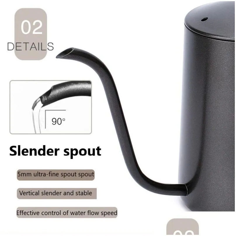 Coffee Pots 350/600 Ml Stainless Steel Mounting Bracket Hand Punch Pot Coffee Pots Drip Gooseneck Spout Long Mouth Kettle Teapot 21033 Dhtsg