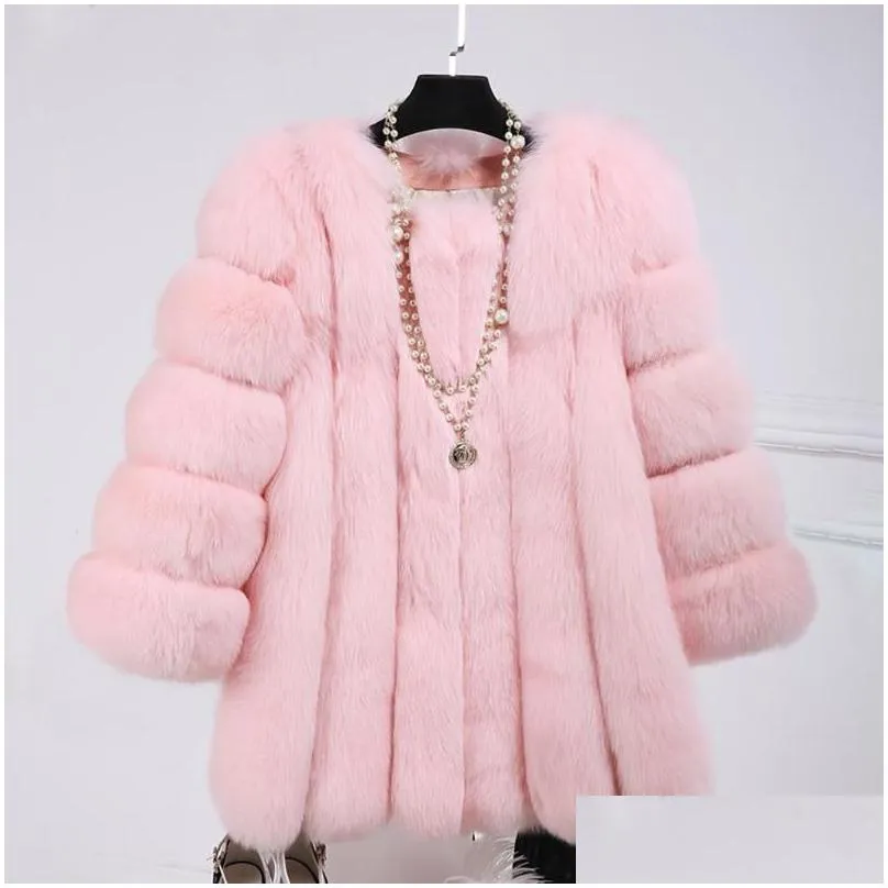 Women`S Fur & Faux Fur Mink Coats Women Winter Top Fashion Pink Womens Fur Coat Elegant Thick Warm Outerwear Fake Jacket Drop Delivery Dhnk2