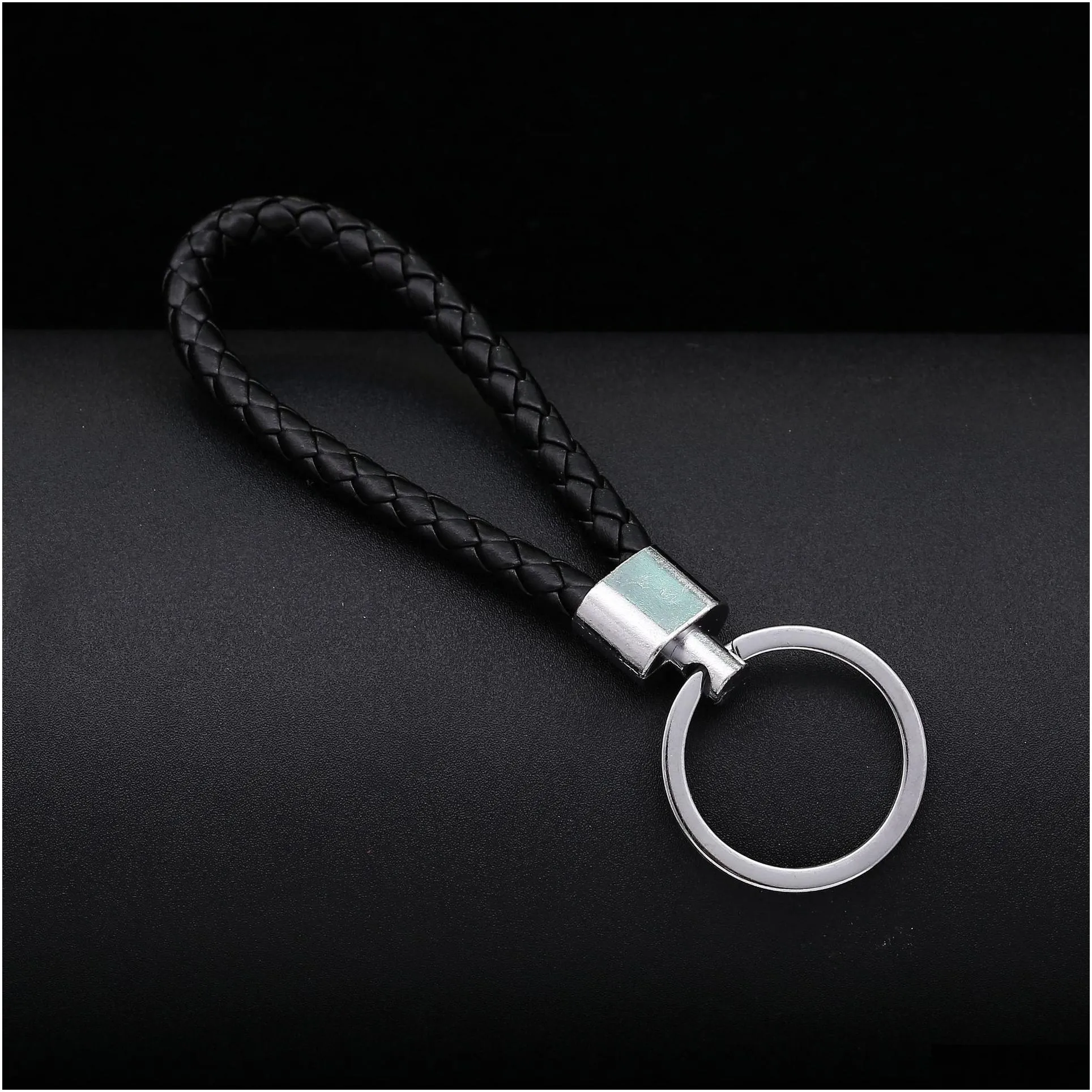 Keychains & Lanyards 41 Colors Pu Leather Braided Woven Keychain Rope Rings Fit Diy Circle Pendant Key Chains Holder Car Keyrings Jew Dhnrr