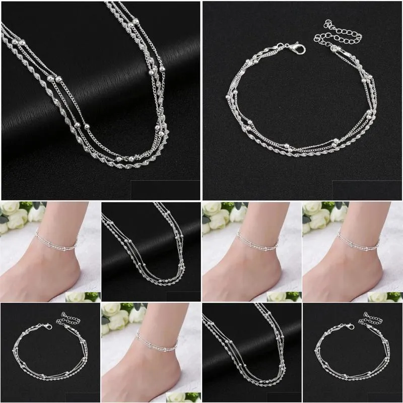 Anklets Fashion 925 Sterling Sier Ankle Bracelet Elegant Twisted Weave Chain For Women Jewelry Girl Giftanklets Drop Delivery Dh3Ex