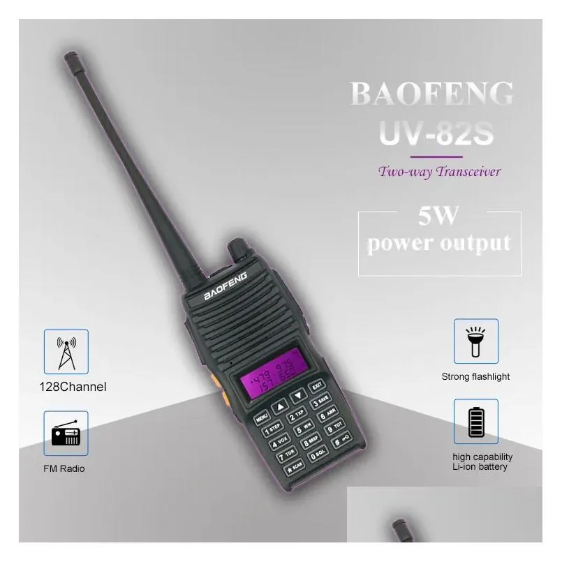 Walkie Talkie Baofeng Uv-82S Uhf Vhf Dual Band H 5W/L 1W Handheld Transceiver Ham Two Way Drop Delivery Dhqt7