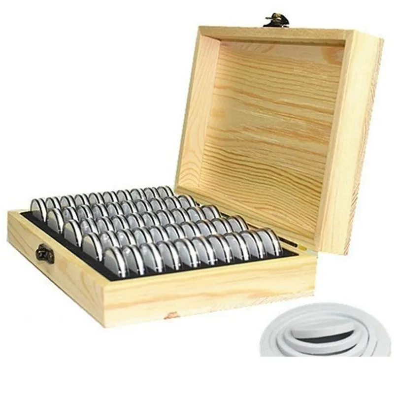 Storage Boxes & Bins Pine Wood Coin Holder Coins Ring Wooden Storage Box 20/30/50/100Pcs Capses Accommodate Collectible Commemorative Dhvjp