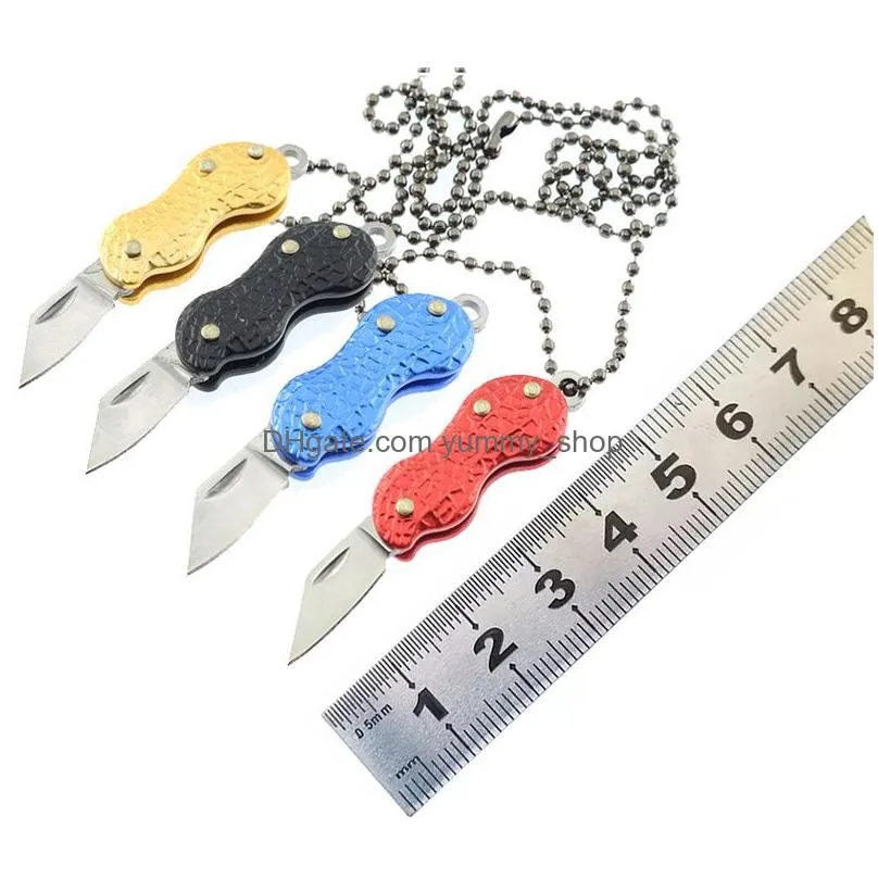 stainless steel folding knife pendant necklaces creative peanut shape key knife necklace mini portable outdoor tools9300348