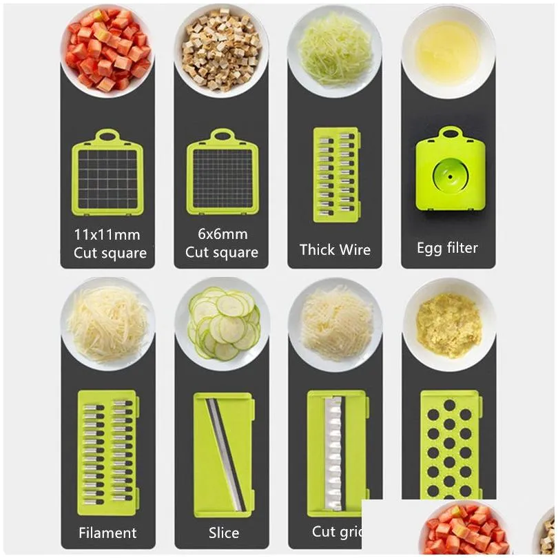 Fruit & Vegetable Tools Kitchen Accessories Gadgets Tools Mtifunctional Vegetable Slicers Cutter 8 In 1 Grater Shredders Supplies 2012 Dhhmc