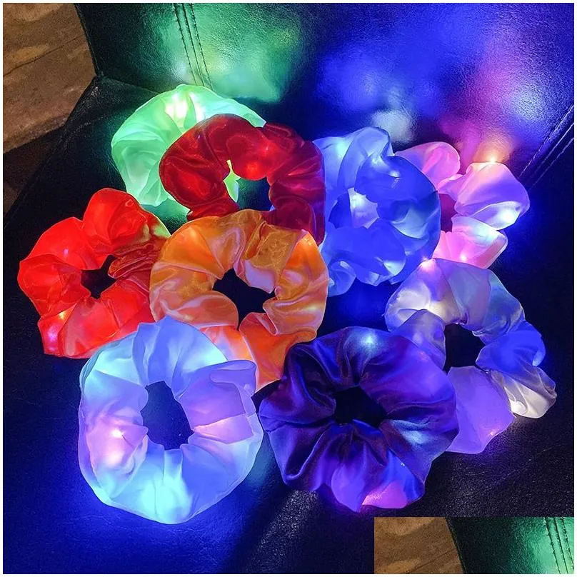 Hair Accessories Luminous Scrunchies Led Hairband Ponytail Holder Headwear Girls Elastic Satin Silky Scrunchy Tie Hair Rope Accessorie Dhsja