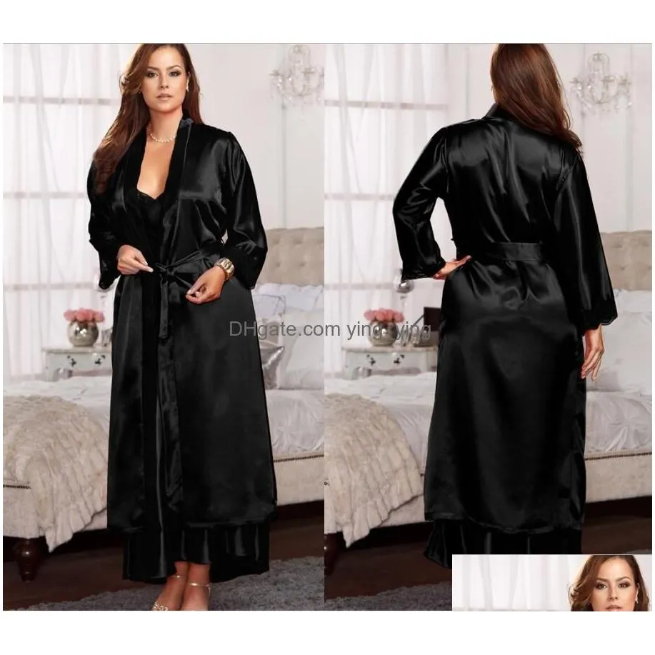 unisex mens ladies womens solid plain rayon silk long robe pajama lingerie nightdress kimono gown pjs women dress 6 colors8455800