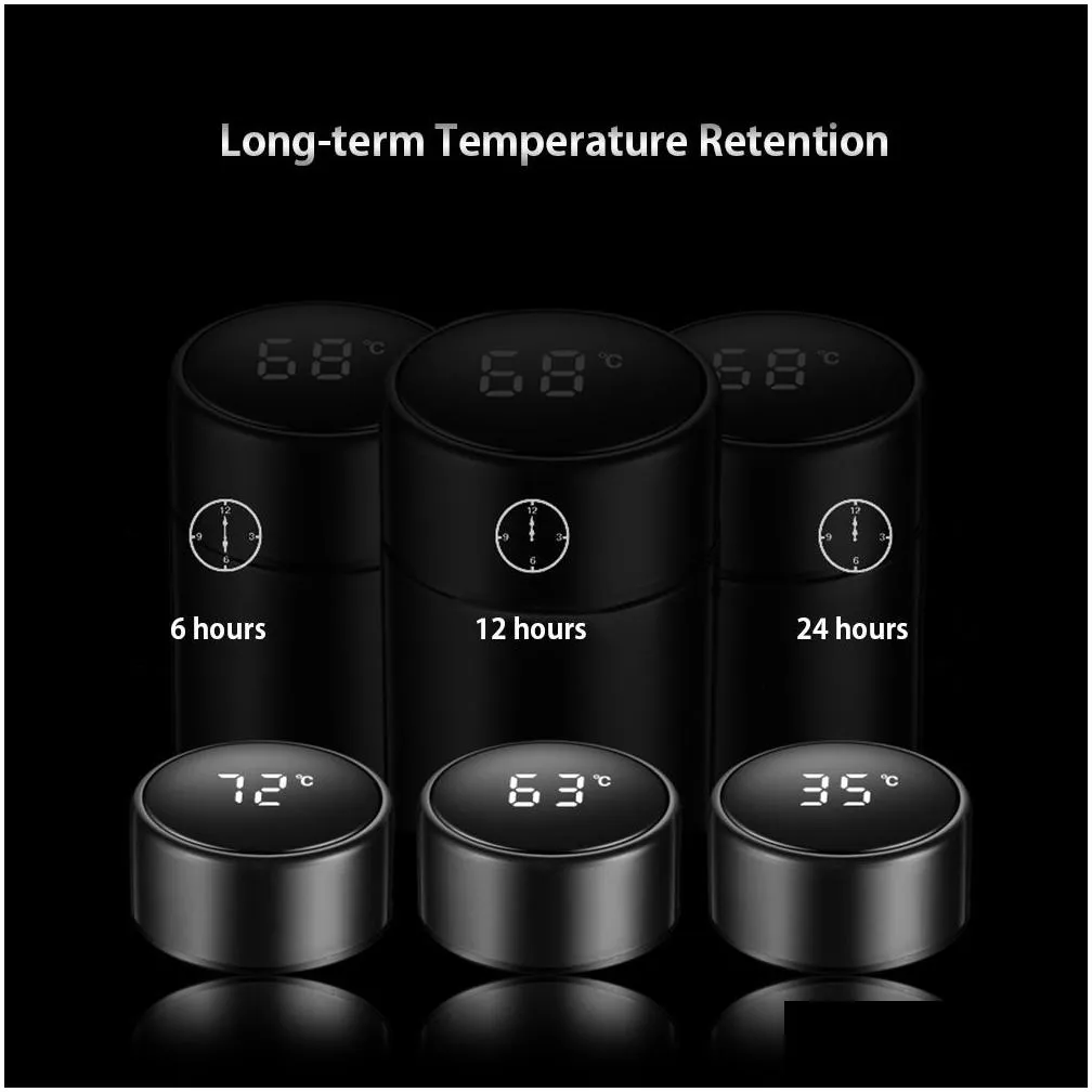 Thermoses 500Ml Intelligent Thermos Bottle Vacuum Flasks Temperature Display Stainless Steel Insated Water Coffee Mug Thermo Cup 20120 Dherl