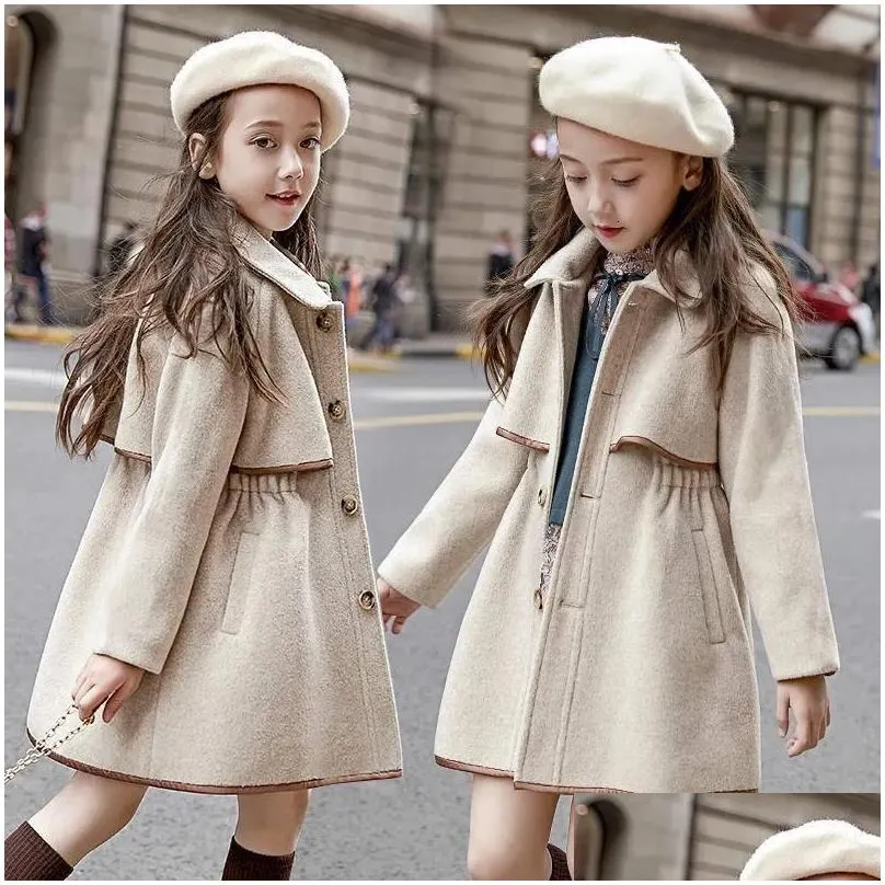 Coat Winter Teenage Girls Long Jackets Toddler Outerwear Clothes Casual Children Warm Woolen Trench Teen Outfits Drop Delivery Dhsjw