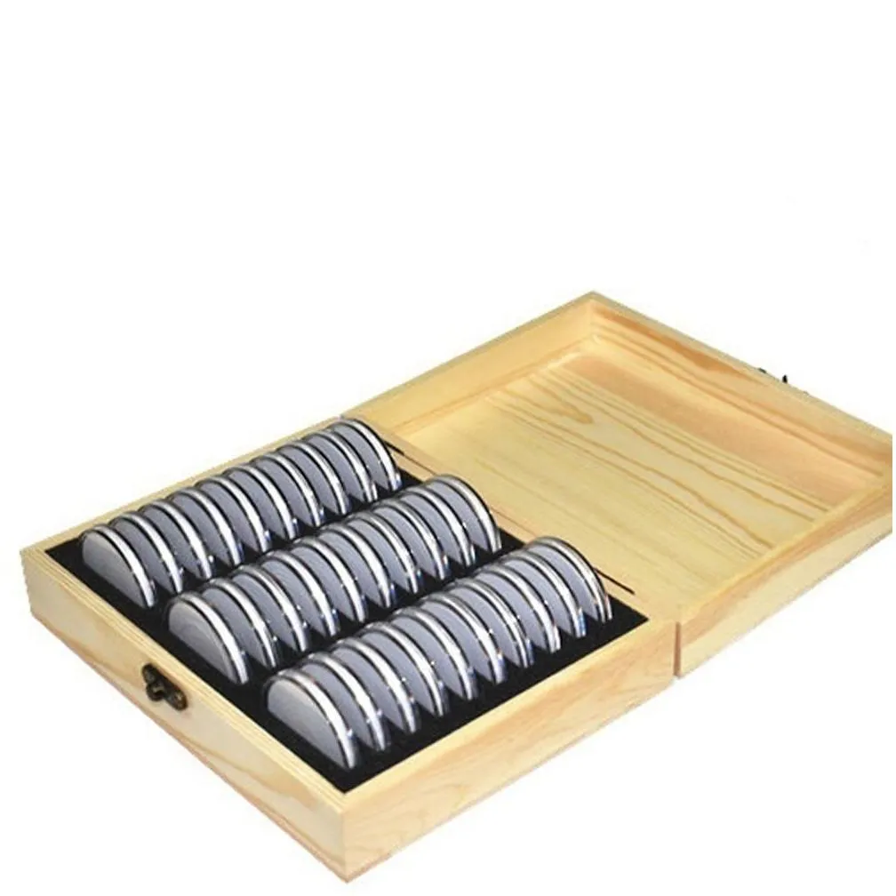 Storage Boxes & Bins Pine Wood Coin Holder Coins Ring Wooden Storage Box 20/30/50/100Pcs Capses Accommodate Collectible Commemorative Dhvjp