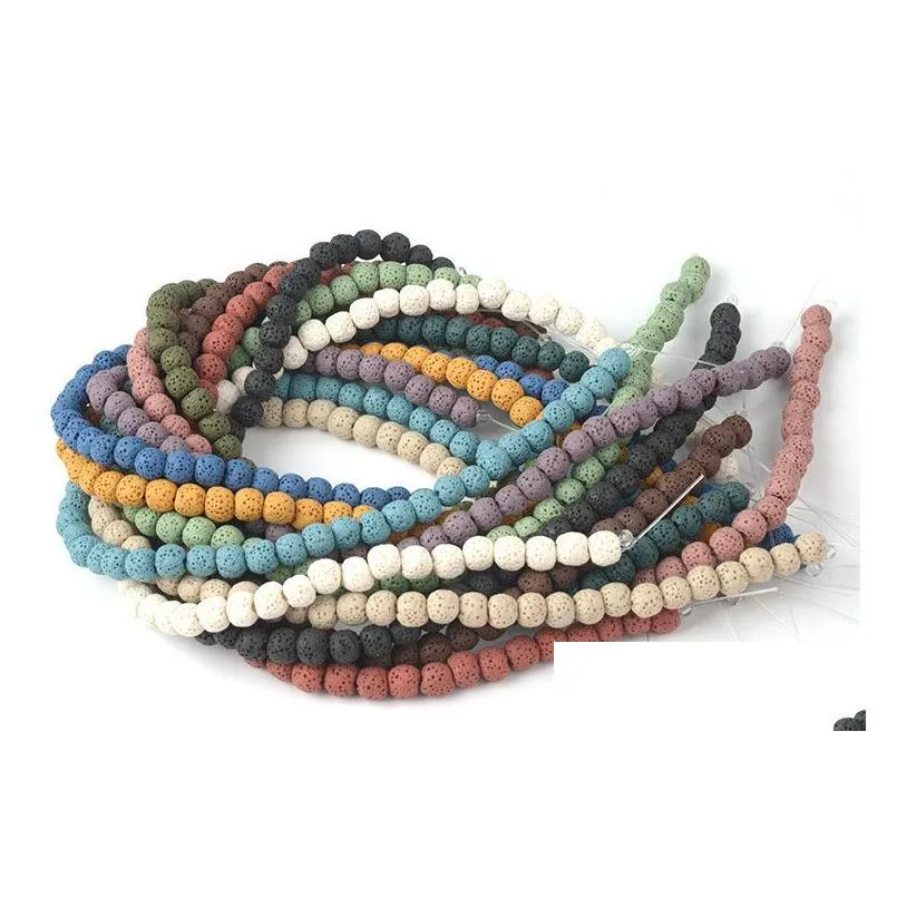 Stone 6 8 10Mm Natural Lava Stone Beads Mix Colors Volcanic Rock Round Loose For Diy Bracelet Necklace Semi-Precious Stones Drop Deli Dhr6T