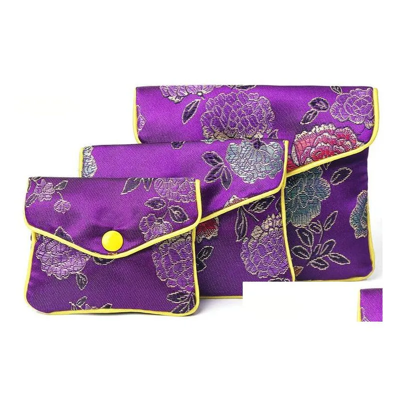 Jewelry Pouches, Bags 30Pcs 5 Colors Floral Zipper Coin Purse Pouch Fashion Gift Bags For Jewelry Silk Bag Chinese Credit Card Holder Dh4Au