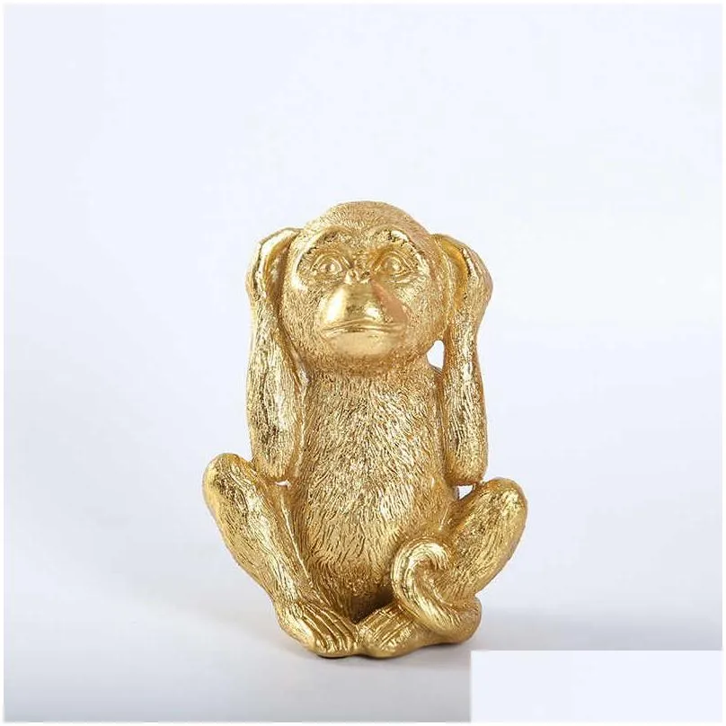 Arts And Crafts Resin Not Listen See Talk Golden Monkey Miniature Figurines Home Decor Bedroom Corridor Decorative Scpture Ornaments 2 Dh8Rr