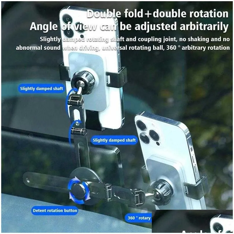 Other Auto Parts New Invisible Car Phone Holder Adjustable Foldable Side Expansion Bracket 360 Degree Rotating Aluminum Alloy For 5-9C Dhgbr