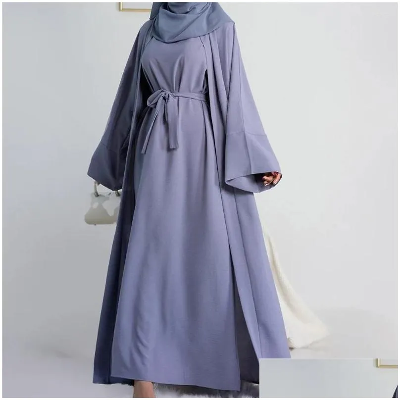 Ethnic Clothing Morocco Caftan Muslim Abaya Women Sleeveless Dress Set 2 Piece Gown Dubai Kimono Cardigan Robe Abayas Eid Ramadan Dro Dhn03