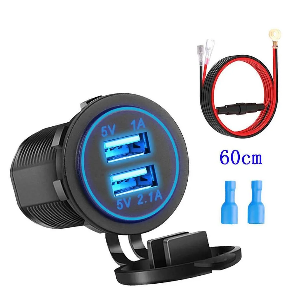 Car Other Auto Electronics New 12V 24V 3.1A  Fast Charge Dual Usb Cigarette Socket Power Outlet Led Digital Display For Boat Ma Dhpma