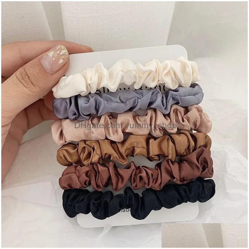 elegant french satin pony tails holder hairband imitation silk ropes classic headband elastic hair rope 6pcs/set wholesale