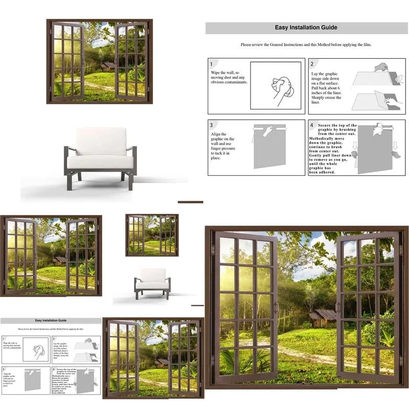 Wall Stickers 3D Effect Window Wall Sticker Forest Cottage Scenery Vinyl Decal Decor Mural Home Gift 201201 Drop Delivery Home Garden Dhnd0