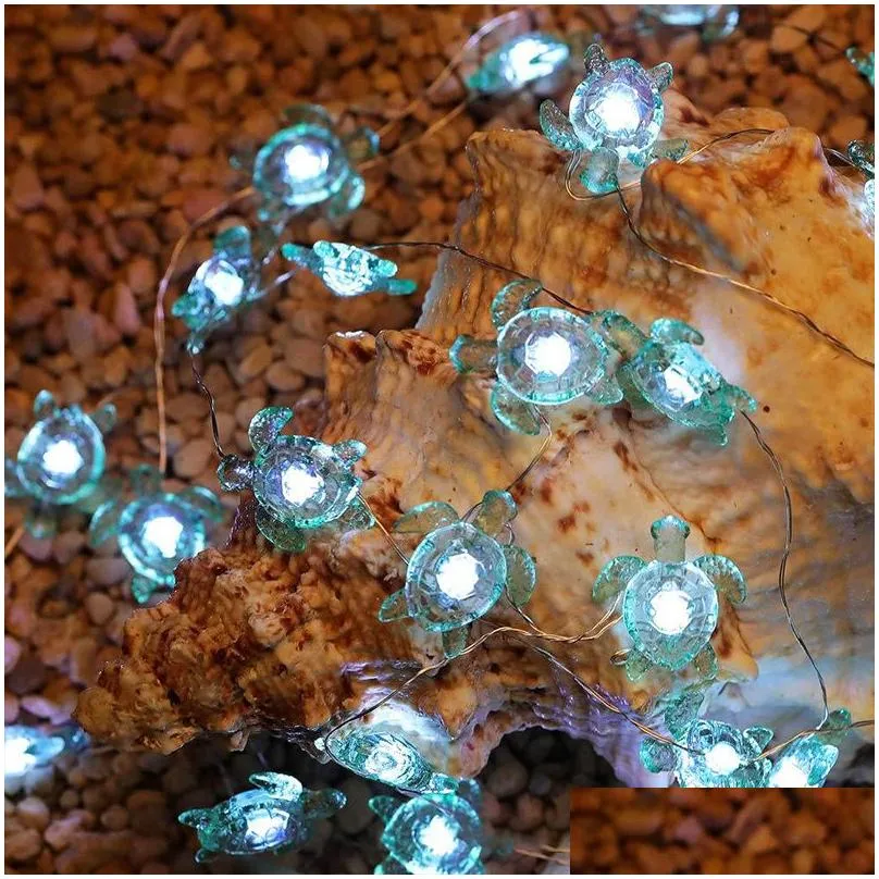 Led Strings Christmas Halloween Decorative Sea Turtle String Lights 40 Led Weatherproof 8Mode Indoor And Outdoor Remote Control Copper Dhmfl