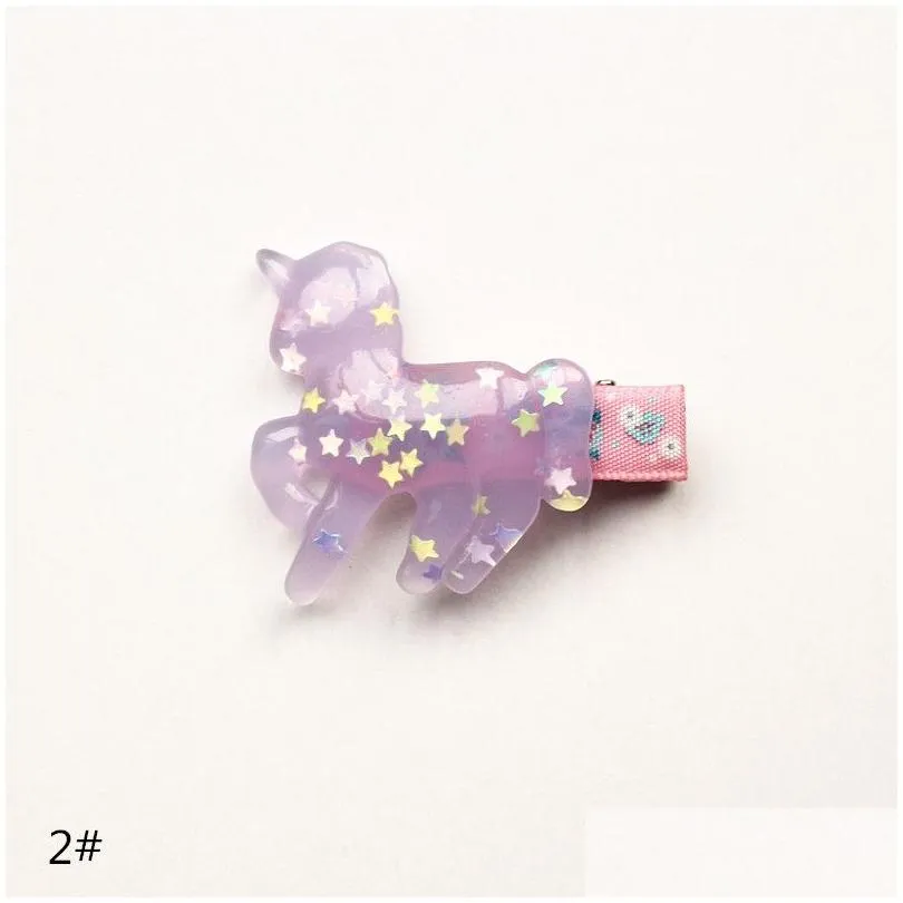 Hair Accessories 24Pcs/Lot Baby Hair Clips Pretty Hairpins Cute Horse Shape Haiepins Kids Barrettes Plastic With Glitter Stars Sequins Dhk8F