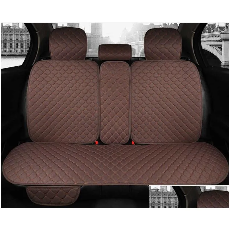 Other Interior Accessories New Flax Rear Car Seat Er Breathable Plus Size Cushion Protector Back Pad Mat With Backrest Fit Suv Van Dro Dhly5