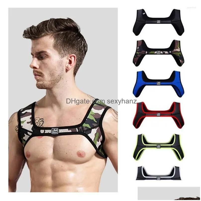 mens tank tops neoprene mens body chest harness lingerie sexy shoulder bondage straps gay clubwear male protective gear support top