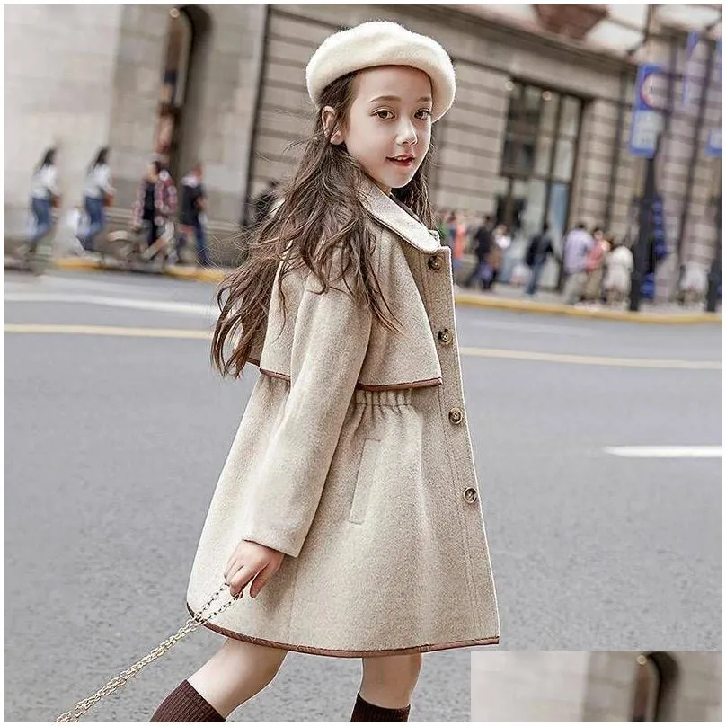 Coat Winter Teenage Girls Long Jackets Toddler Outerwear Clothes Casual Children Warm Woolen Trench Teen Outfits Drop Delivery Dhsjw