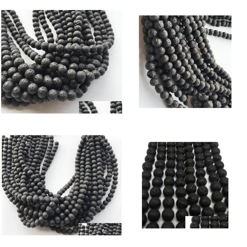 Stone 4 6 8 10Mm Natural Lava Stone Beads Black Volcanic Rock Round For Diy Jewelry Bracelet Making Drop Delivery Jewelry Loose Beads Dhijf