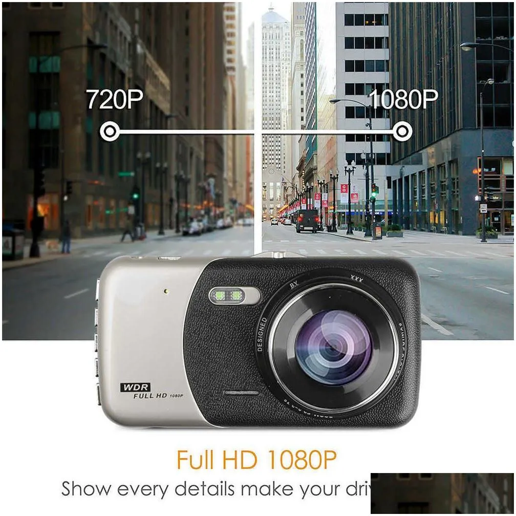 Car Other Auto Electronics New 4 Inch Ips Dual Lens Fhd 1080P Dash Cam Video Recorder With Led Night Vision Rear View Camcorder Camera Dhs92