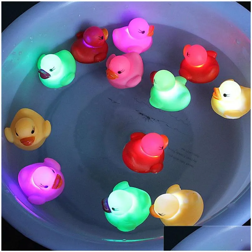 Baby Bath Toys Flashing Duck Led Light Up Toy Baby Bath Toys Lighted Floating Ducks Kids Bathtub Glow Drop Delivery Toys Gifts Learnin Dhorp