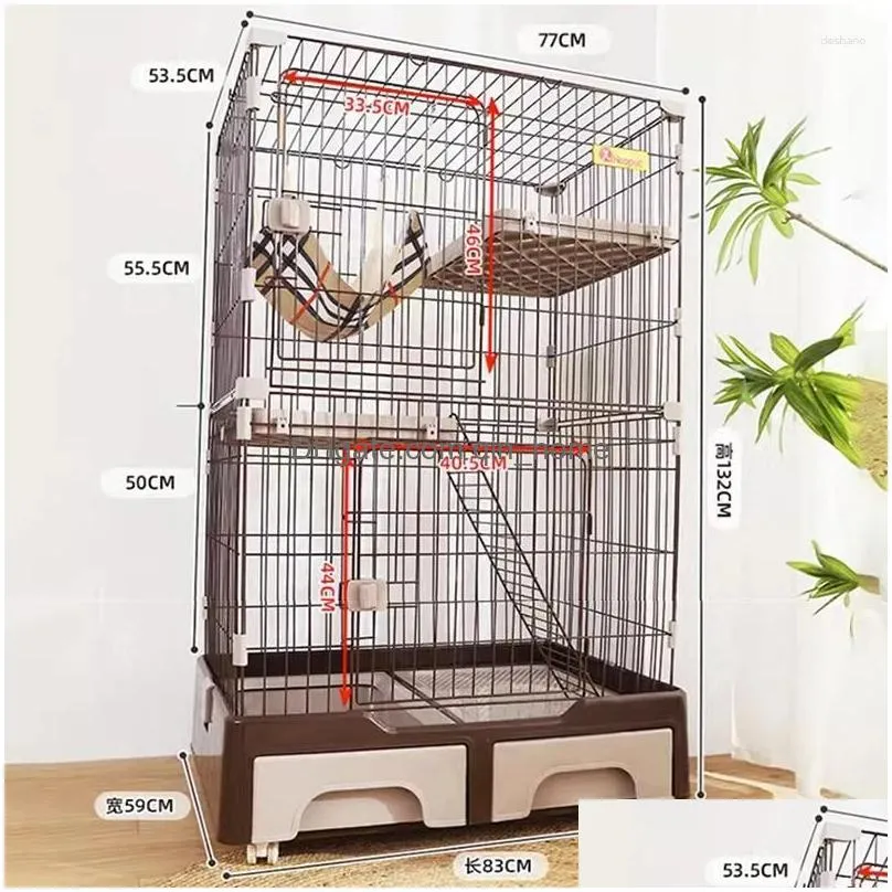 cat carriers modern iron mesh cage indoor house super large space three-story supplie breathable fence toilet integrated