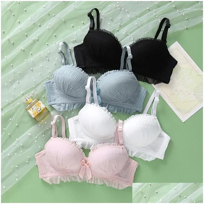Bras Sets Y Lingerie Set For Women Push Up Cute Beauty Back Underwear Seamless Top Buckle Thin 3/4 Cup Black Bra Drop Delivery Dhho1