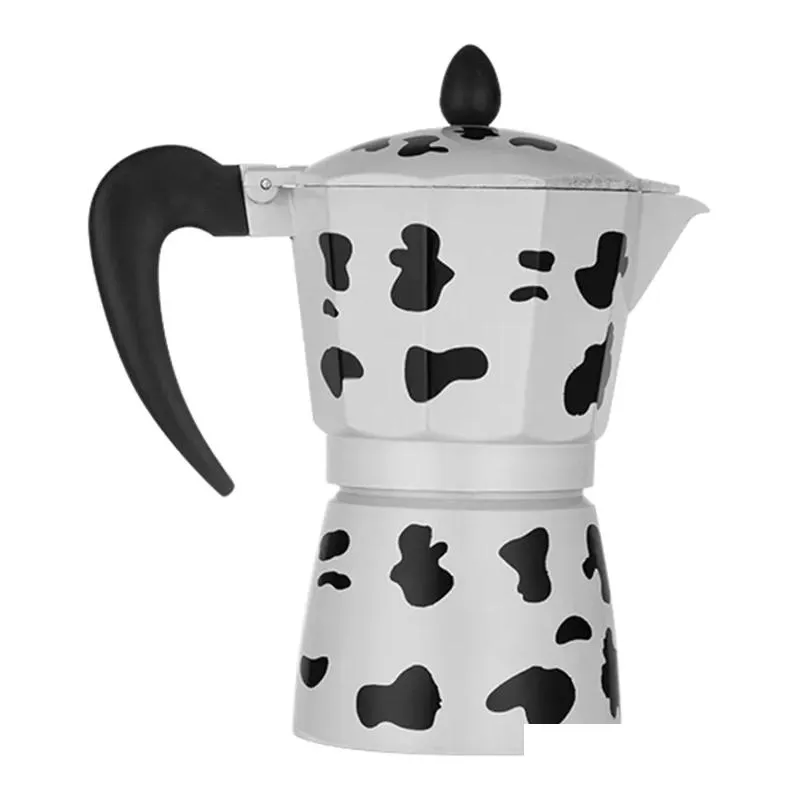 Coffee Pots Cow Printed Coffee Maker Aluminum Alloy Moka Pot Espresso Mocha Latte Percolator R9Jc 210330 Drop Delivery Home Garden Kit Dhmto