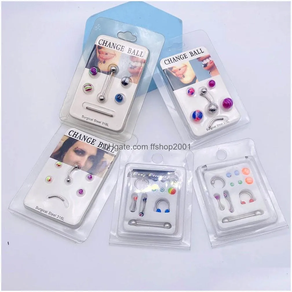 2/5pcs card-mounted stainless steel belly button ring nose ring acrylic interchangeable eyebrow nails nose body piercing jewelry