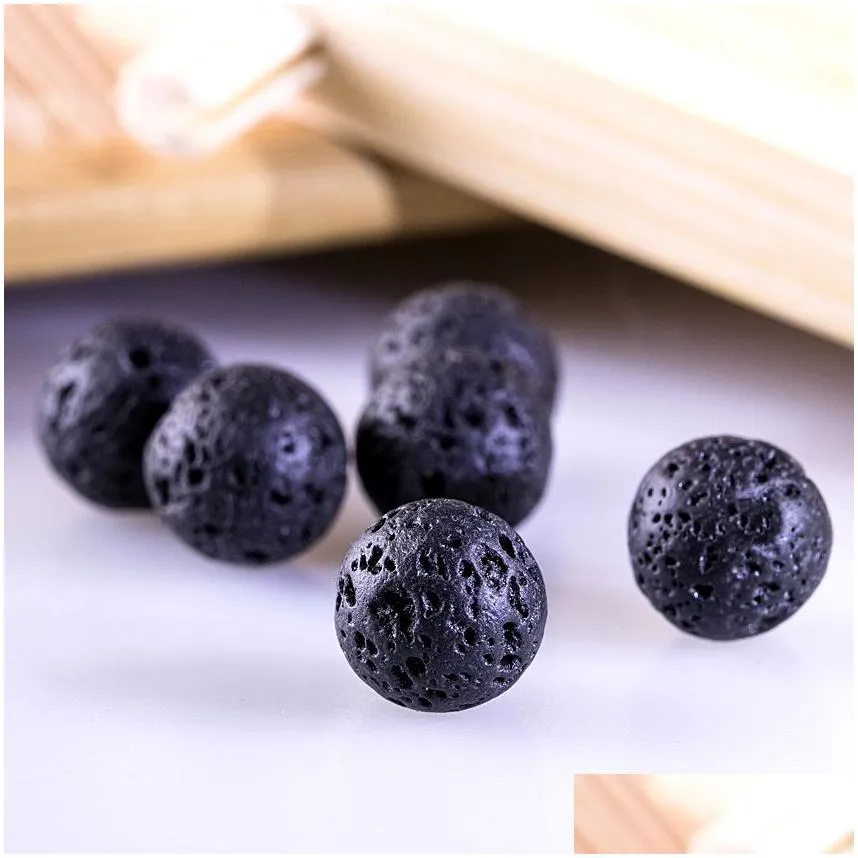 Other Fubaoying 16 Natural Black Volcanic Lava Stone Round Beads .4 6 8 10 12 14Mm Jewelry Bracelet Necklace Wholesale Drop Delivery Dhtfu