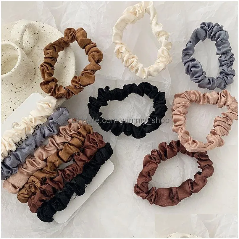 elegant french satin pony tails holder hairband imitation silk ropes classic headband elastic hair rope 6pcs/set wholesale