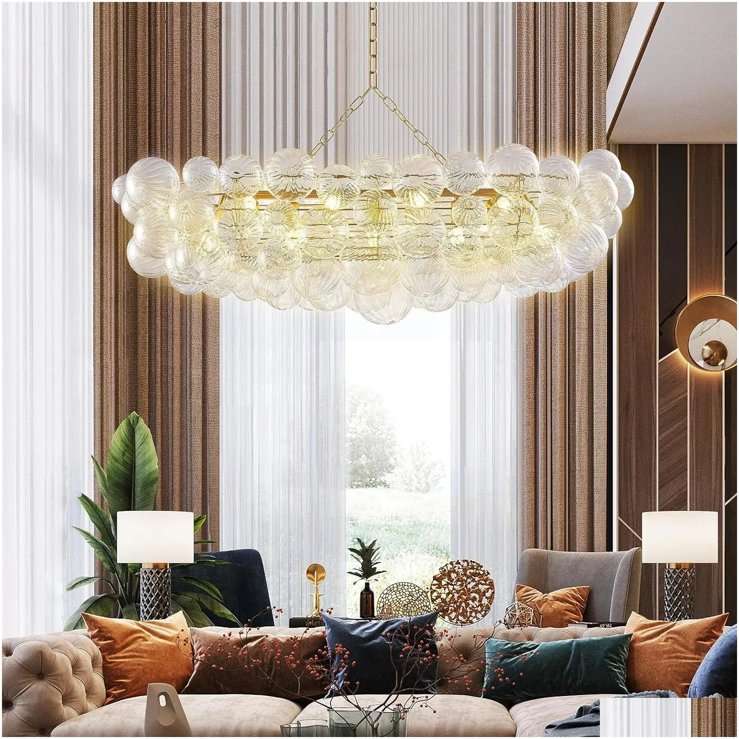 Pendant Lamps Nordic Dining Room Bubble Ball Swivel Glass Chandelier Table Top 51 Large Gold And Clear Blown Water Wave Kitchen Island Dhoqs