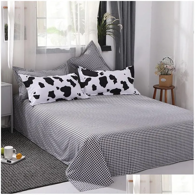 Bedding Sets Cow Spot Home Textile Set Reactive Printing Ab Side Duvet Er Plaid Bed Sheet Pillow 100% Bamboo Drop Delivery Dhiv2