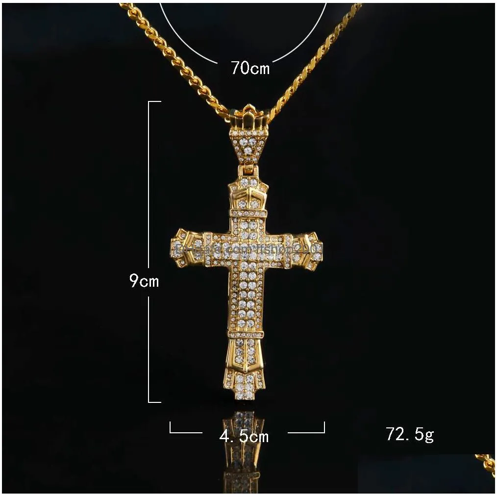 retro silver cross charm pendant full ice out cz simulated diamonds catholic crucifix pendant necklace with long cuban chain