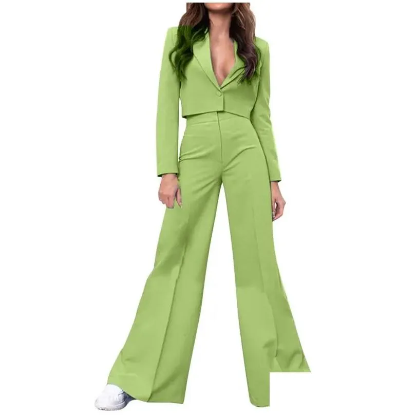 gym clothing women`s elegant business suit set short jacket trousers with wide leg pencil pant for women work suits