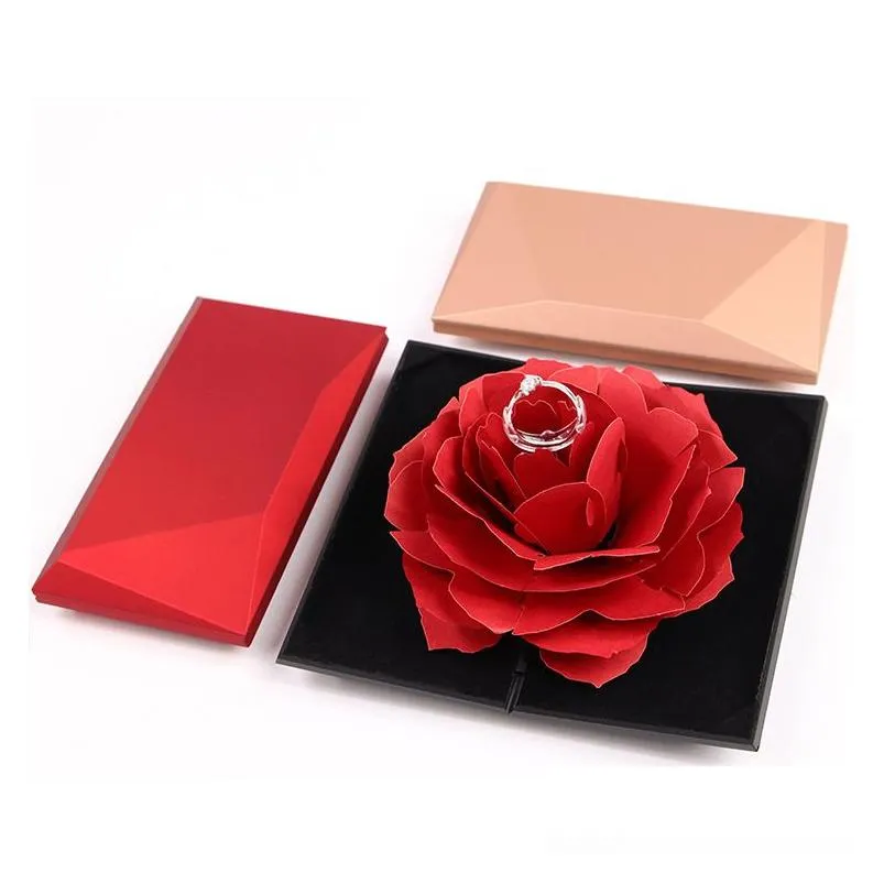 Gift Cards Foldable Rose Ring Box For Women Romantic Propose Creative Jewelry Storage Case Small Gift Drop Delivery Toys Gifts Gifts Dhjvr
