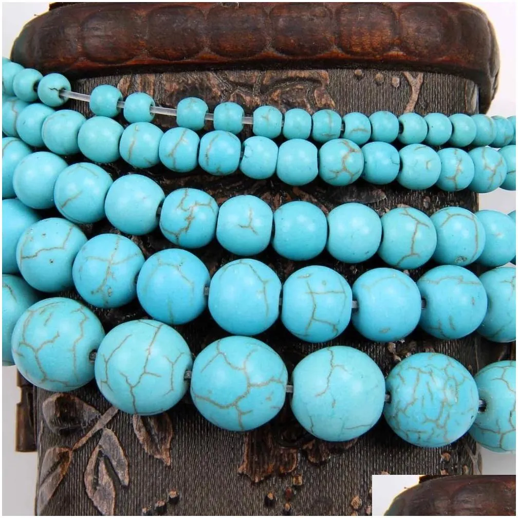 Stone White Blue Turquoises Stone Beads Round Spacer Findings 4 /6/8/10/12 Mm For Jewelry Making Diy Craft Bead Material Drop Deliver Dh7Zy