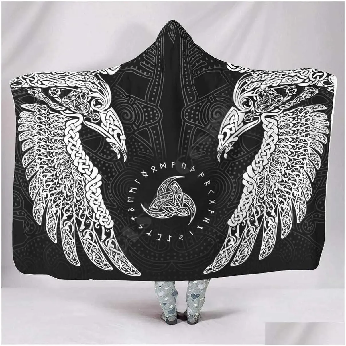 Blanket Twin Ravens In Norse Mythology 3D Printed Hooded Adt Child Sherpa Fleece Wearable Microfiber Bedding 211019 Drop Delivery Home Dhbkl